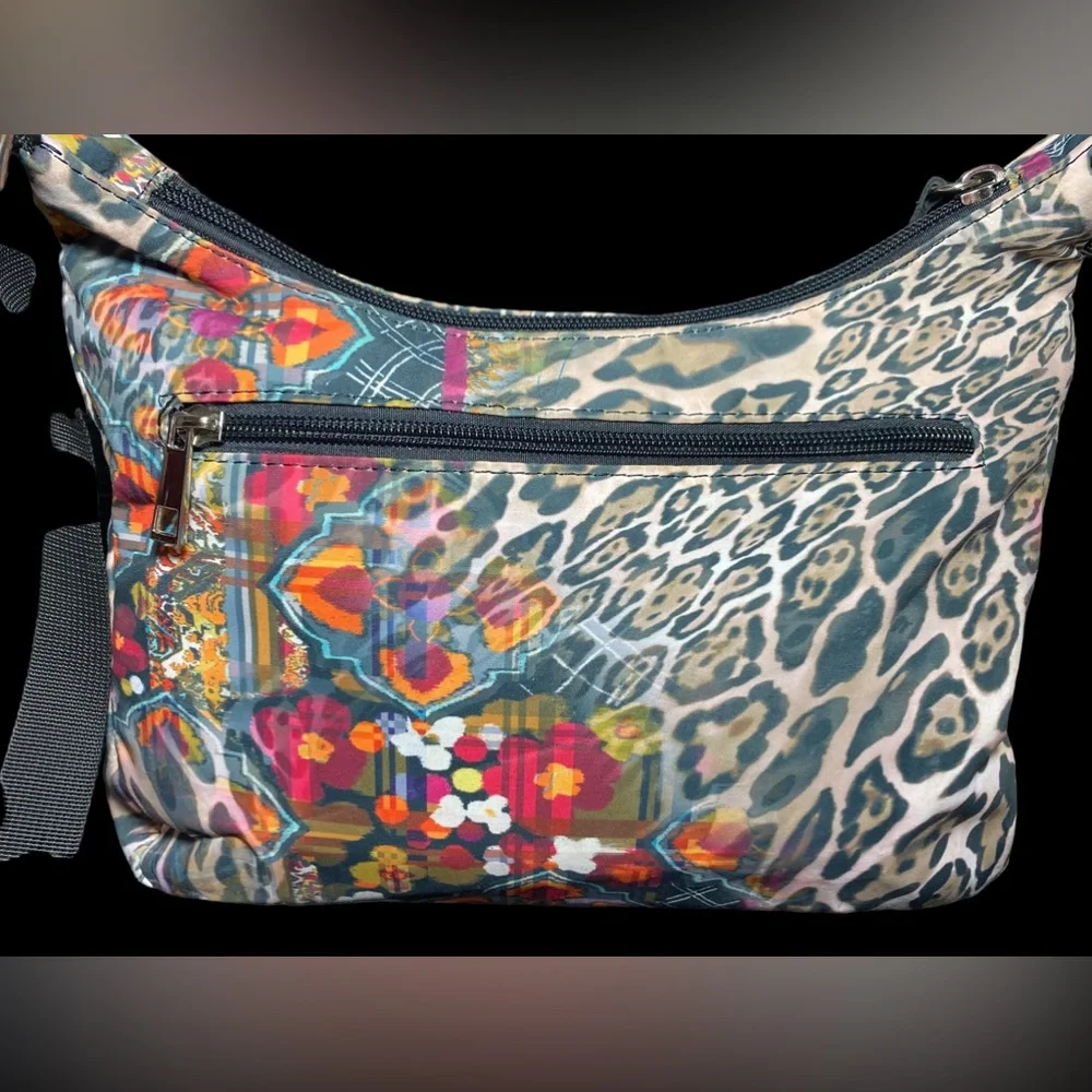 Samantha Brown To-Go Double Pocket Hobo Tropical Tribal Leopard Crossbody